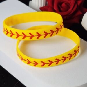 Softball Bracelet Set of 2 Silicone Wristbands Yellow Red Team Gift Stretchy